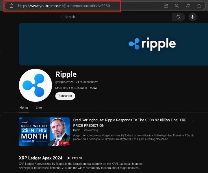 
			Канал Верховного суда Индии на YouTube был взломан для рекламы XRP		